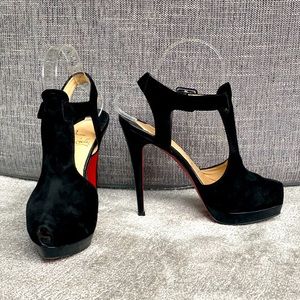 Christian Louboutin T-Strap sling back Platform Pumps Suede Black 
Size 37,5